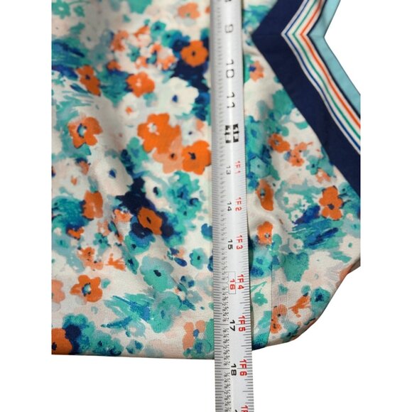 Lauren Conrad Floral Print Sleeveless Top Strappy Back Geometric Neckline Blue - Picture 8 of 8